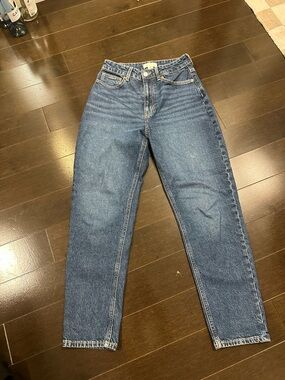 H&M High-Rise Straight Leg Jeans in Dark Blue Wash